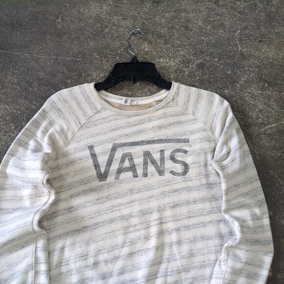 Vans Sweater Womens XS Gray Crewneck Striped Pullover Sweatshirt Casual - Picture 2 of 8